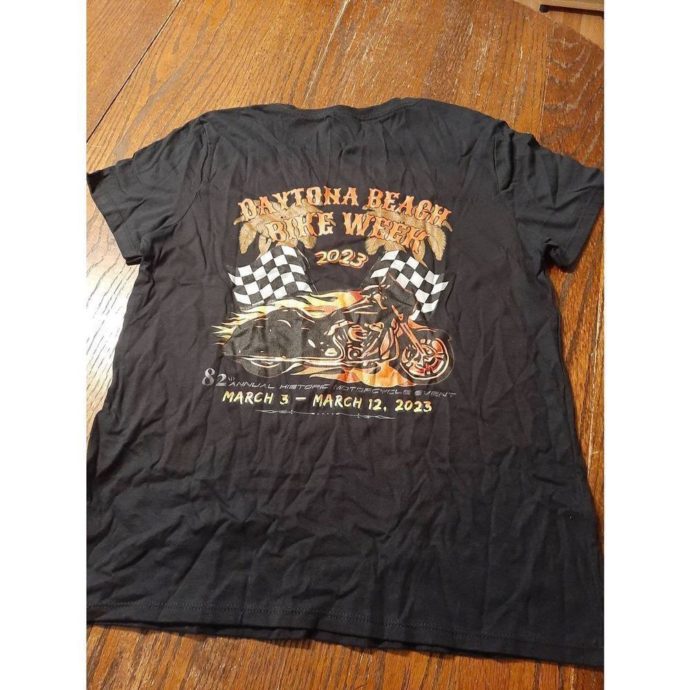 New Medium Daytona Bike Week Black Short Sleeve VNeck Cotton Tee TShirt Top NWT
